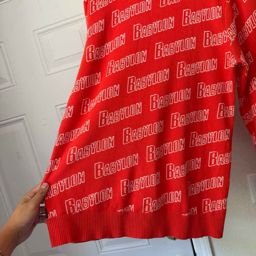 BABYLON LA red logo crew neck long‎ sleeve cotton pullover sweater - Picture 3 of 7